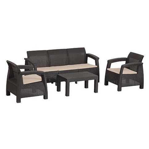 Set terasový BAHAMA, Moca hnedá, stôl, 2x kreslo, 1x trojkreslo