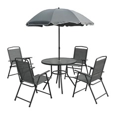 Set zahradny LETICIA GREY, stôl 85x71 cm, 4x stolička 74x53x91 cm, dáždnik 180 cm