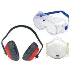 Suprava SafetyPack3, okuliare, chránič sluchu, respirátor